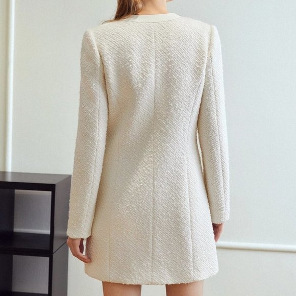 BEIGE PREMIUM WOOL-MIX TWEED FITTED DRESS - Picture 2 of 5